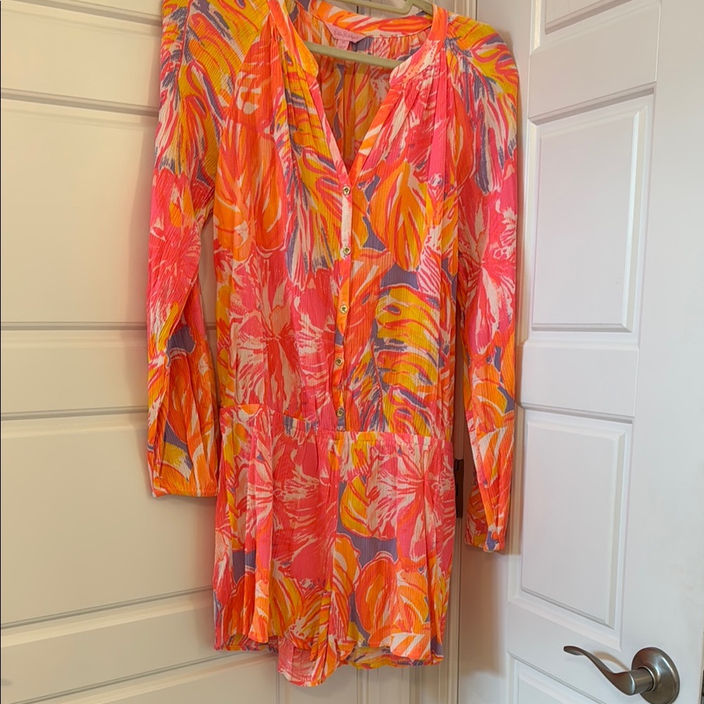BEAUTIFUL Lilly Pulitzer Pink and Orange Leaf Print Romper